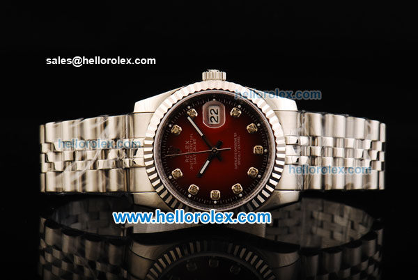 Rolex Datejust Automatic 2008 Black/Red Dial with Diamond Marking - Click Image to Close